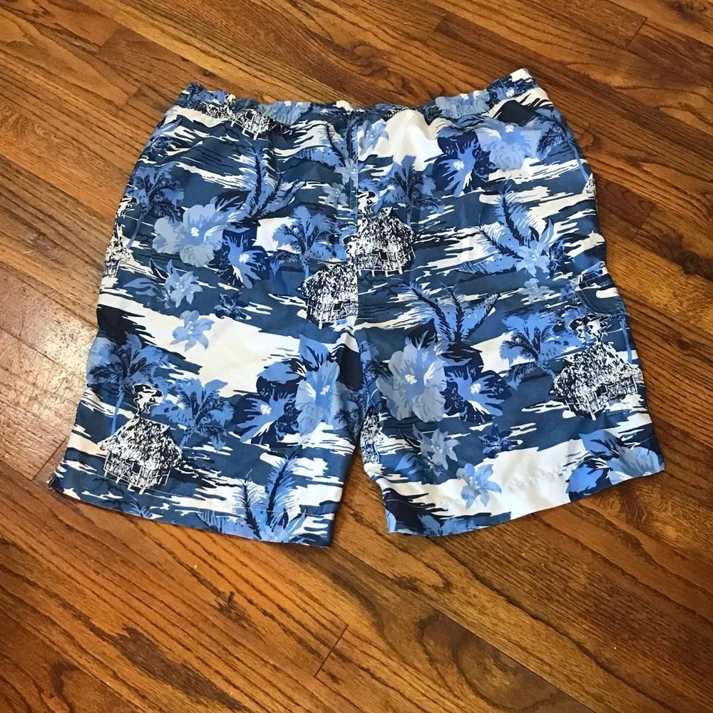 Chaps Swim Trunks Swimming Shorts Flower Floral Beach Large Velcro Tie Pockets